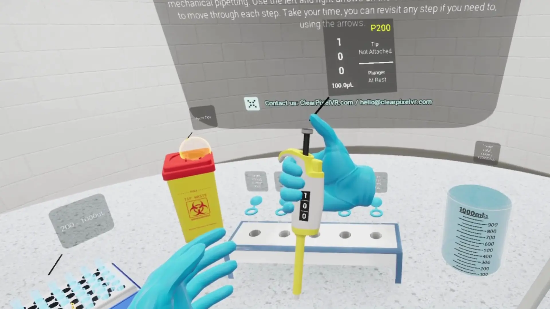 PipetteSim VR — student practising aspiration and dispensing technique